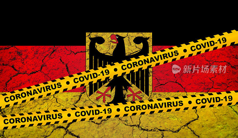 德国- Covid-19冠状病毒细胞发出黄色带危险信号
